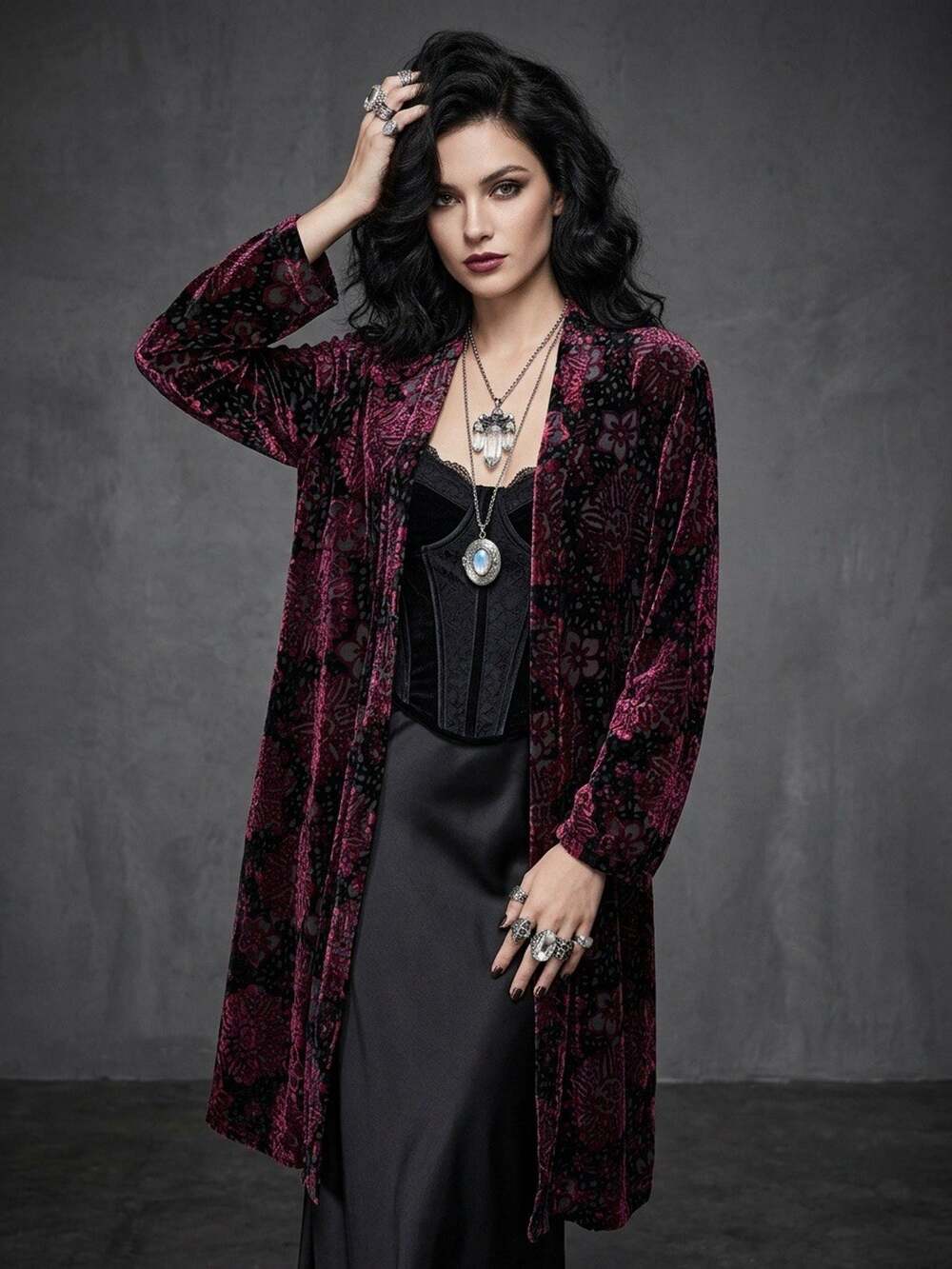 VTG Ashley Stewart Devoré Burnout Velvet Silk Blend Duster Kimono 14/16 Whimsigo